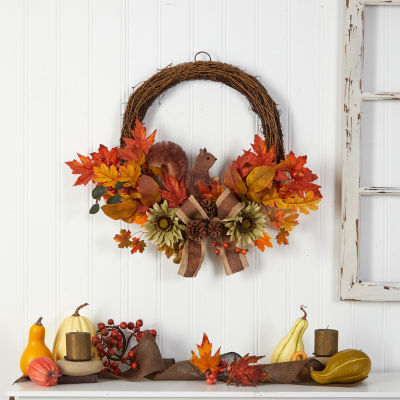 Nearly Natural "26"" Fall Artificial With Bunny" Wreath