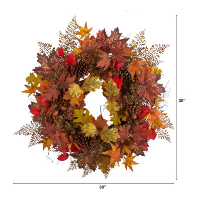 Nearly Natural 30" Autumn Faux Arrangement Wreath