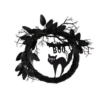 Nearly Natural 22" Black Cat & Bat Twig Wreath