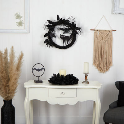 Nearly Natural 22" Black Cat & Bat Twig Wreath