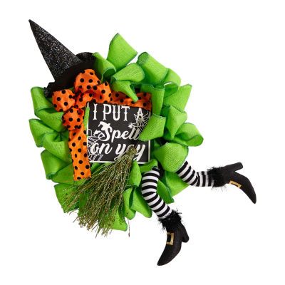 Nearly Natural 26" Halloween Witch Broom & Hat Wreath