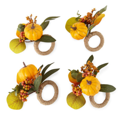 Natural Wood Pumpkin Napkin Ring Set of 4 - Sola Flower