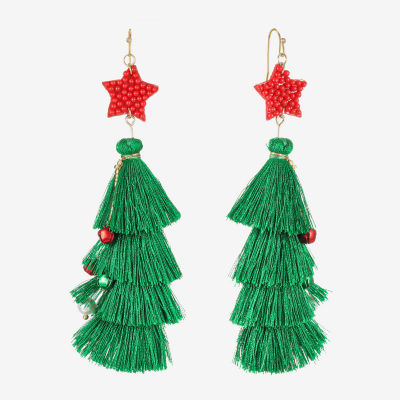 Bijoux Bar Christmas Tree Tassel Drop Earrings