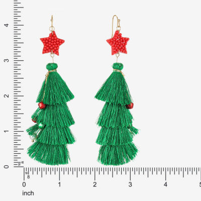 Bijoux Bar Christmas Tree Tassel Drop Earrings