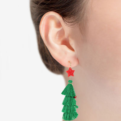 Bijoux Bar Christmas Tree Tassel Drop Earrings