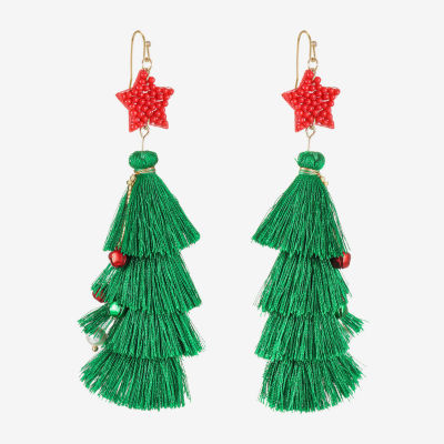 Bijoux Bar Christmas Tree Tassel Drop Earrings