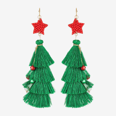 Bijoux Bar Christmas Tree Tassel Drop Earrings