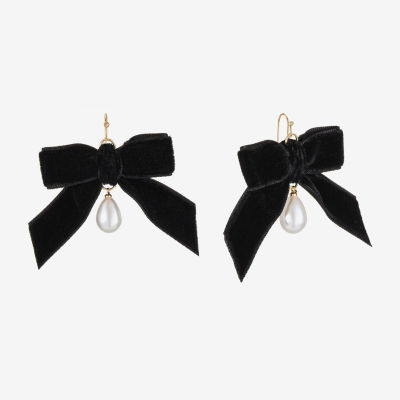 Bijoux Bar Velvet Womens Simulated Pearl Bow Drop Earrings