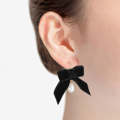 Bijoux Bar Velvet Simulated Pearl Bow Drop Earrings