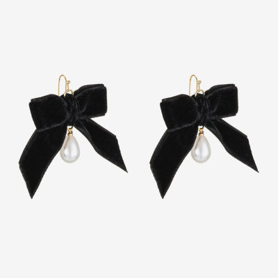 Bijoux Bar Velvet Simulated Pearl Bow Drop Earrings