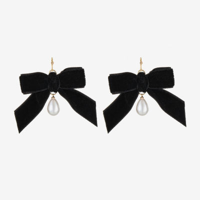 Bijoux Bar Velvet Simulated Pearl Bow Drop Earrings