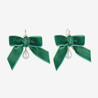 Bijoux Bar Velvet Womens Simulated Pearl Bow Drop Earrings