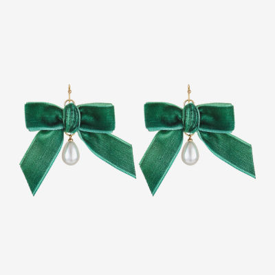 Bijoux Bar Velvet Simulated Pearl Bow Drop Earrings