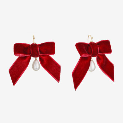 Bijoux Bar Velvet Womens Simulated Pearl Bow Drop Earrings