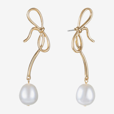 Bijoux Bar Womens Simulated Pearl Bow Hypoallergenic Drop Earrings