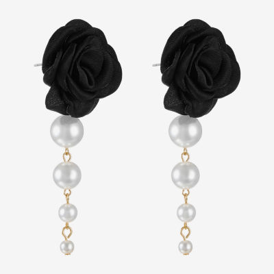 Bijoux Bar Simulated Pearl Flower Drop Earrings