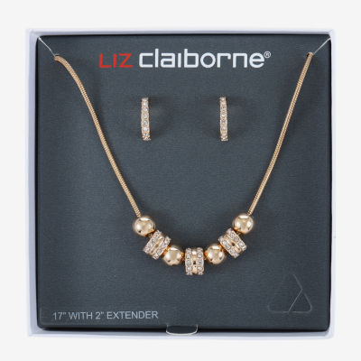 Liz Claiborne Collar Necklace And Hoop Earring Womens Glass 2-pc. Jewelry Set