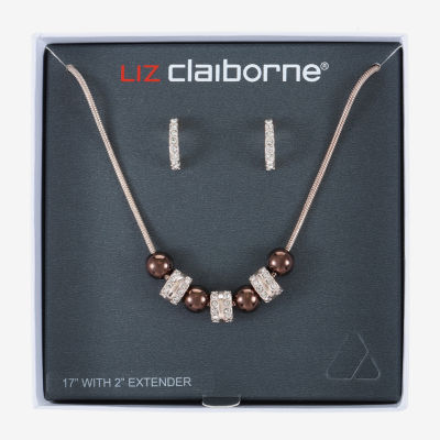 Liz Claiborne Collar Necklace And Hoop Earring Womens Glass 2-pc. Jewelry Set