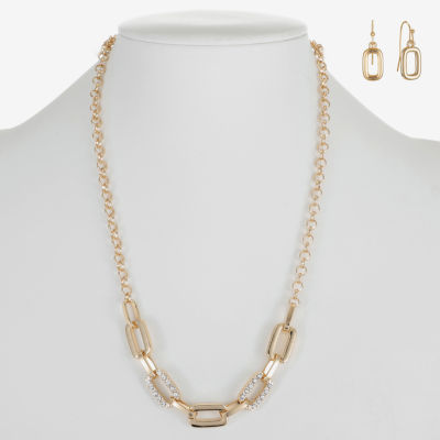 Liz Claiborne Link Necklace And Drop Earring Glass Silver Tone 2-pc. Jewelry Set