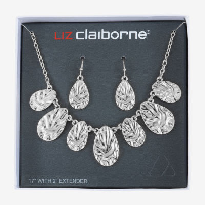 Liz Claiborne Collar Necklace And Drop Earring Silver Tone 2-pc. Jewelry Set