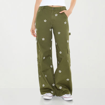 Forever 21 Embroidered Womens Mid Rise Straight Cargo Pant-Juniors