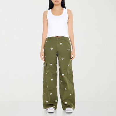 Forever 21 Embroidered Womens Mid Rise Straight Cargo Pant-Juniors