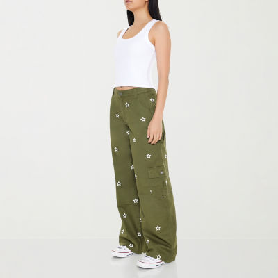 Forever 21 Embroidered Womens Mid Rise Straight Cargo Pant-Juniors