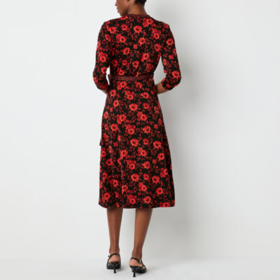 Perceptions 3/4 Sleeve Floral Reversible Midi Wrap Dress