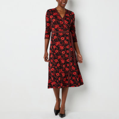 Perceptions 3/4 Sleeve Floral Reversible Midi Wrap Dress