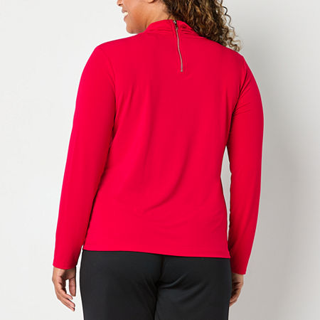 Liz Claiborne Womens Long Sleeve Blouse, Petite Medium, Red