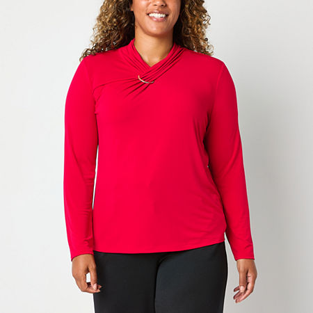 Liz Claiborne Womens Long Sleeve Blouse, Petite Medium, Red