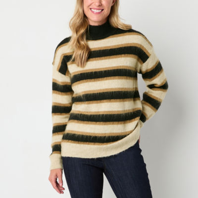 Liz Claiborne Womens Mock Neck Long Sleeve Striped Pullover Sweater