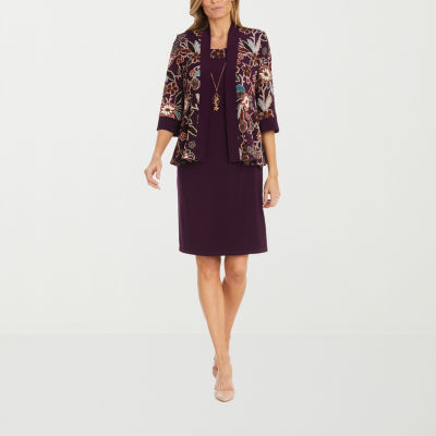 R & M Richards Womens Jacket Dress With Removable Necklace