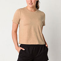 Xersion Womens Everyday Crew Neck Short Sleeve T-Shirt, Large, Brown
