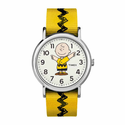 Timex Timex Peanuts Weekender Mens Yellow Strap Watch Tw2r41100jt Peanuts Mens Yellow Strap Watch Tw2r41100jt