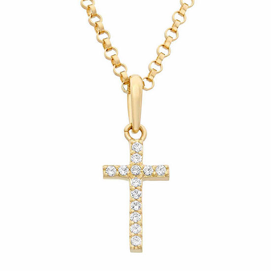 Girls Lab Created White Cubic Zirconia 14K Gold Cross Pendant Necklace