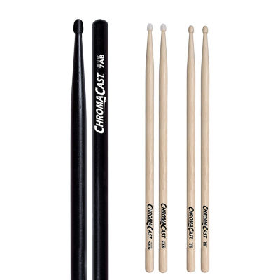 ChromaCast Drumstick Sampler Pack with 7A Black Wood Tip, 5A Nylon Tip, and 5B Wood Tip Drumsticks