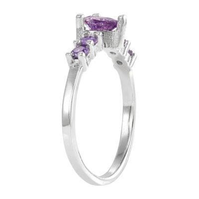 Girls Purple Cubic Zirconia Sterling Silver Heart Cocktail Ring