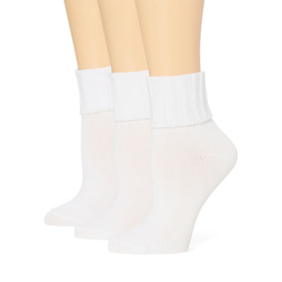 Mixit Ribbed Womens Multi-Pack 3 Pair Turncuff Socks