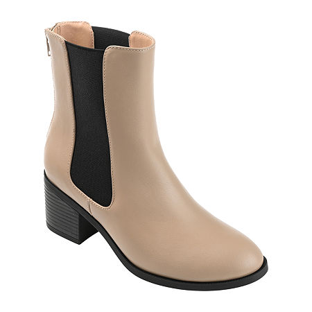 Journee Collection Womens Tayshia Stacked Heel Booties, 9 Medium, Beige