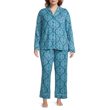  Liz Claiborne Womens Plus V-Neck Long Sleeve 2-pc. Pant Pajama Set