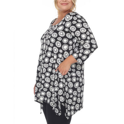 White Mark Womens Boat Neck 3/4 Sleeve Tunic Top