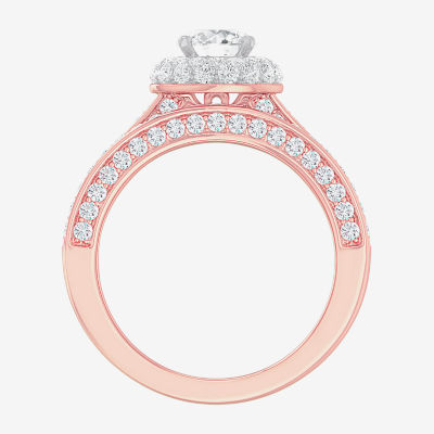 G-H / Si1-Si2) Womens / CT. T.W. Lab Grown White Diamond 14K Gold Round Side Stone Halo Bridal Set