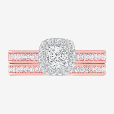 (G-H / Si1-Si2) Womens 1 7/8 CT. T.W. Lab Grown White Diamond 14K Gold Cushion Side Stone Halo Engagement Ring