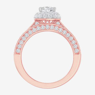 (G-H / Si1-Si2) Womens 1 7/8 CT. T.W. Lab Grown White Diamond 14K Gold Pear Side Stone Halo Engagement Ring