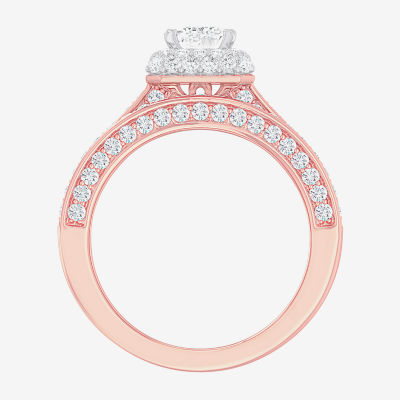 (G-H / Si1-Si2) Womens 1 7/8 CT. T.W. Lab Grown White Diamond 14K Gold Side Stone Halo Engagement Ring