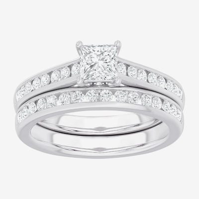 (G-H / Si1-Si2) Womens 1 1/2 CT. T.W. Lab Grown White Diamond 14K Gold Side Stone Bridal Set