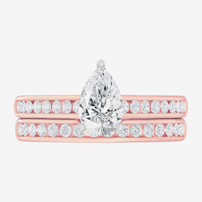 G-H / Si1-Si2) Womens / CT. T.W. Lab Grown White Diamond 14K Gold Pear Side Stone Bridal Set