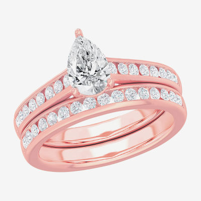 G-H / Si1-Si2) Womens / CT. T.W. Lab Grown White Diamond 14K Gold Pear Side Stone Bridal Set