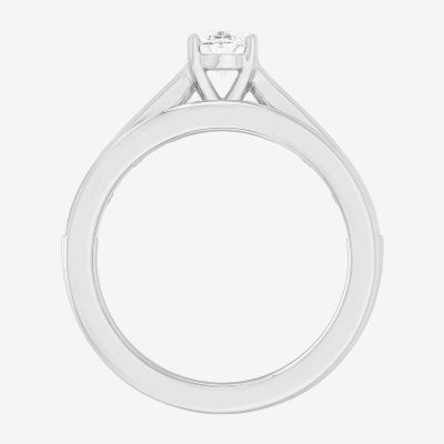 (G-H / Si1-Si2) Womens 1 1/2 CT. T.W. Lab Grown White Diamond 14K Gold Oval Side Stone Bridal Set